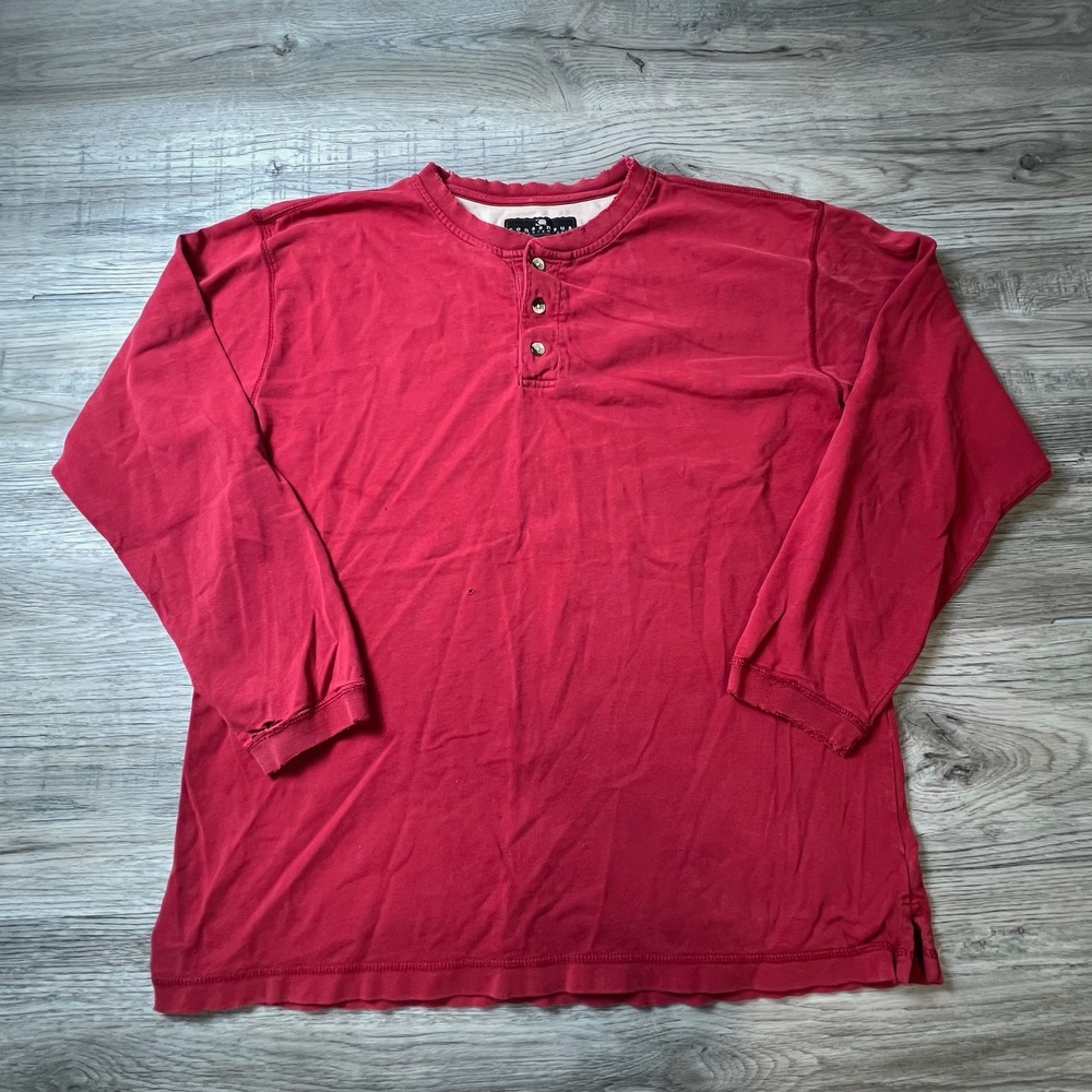 Consensus Sportswear Henley Shirt Mens Large Red Long Sleeve Distressed Thrashed